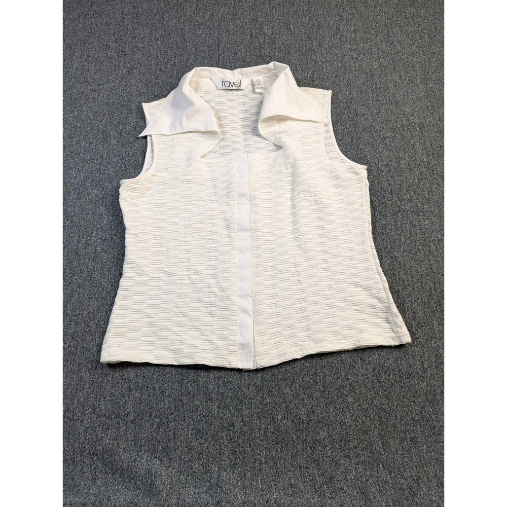 Ravel White Sleeveless Bubble Knit Textured Snap Front Collared Top Womens L